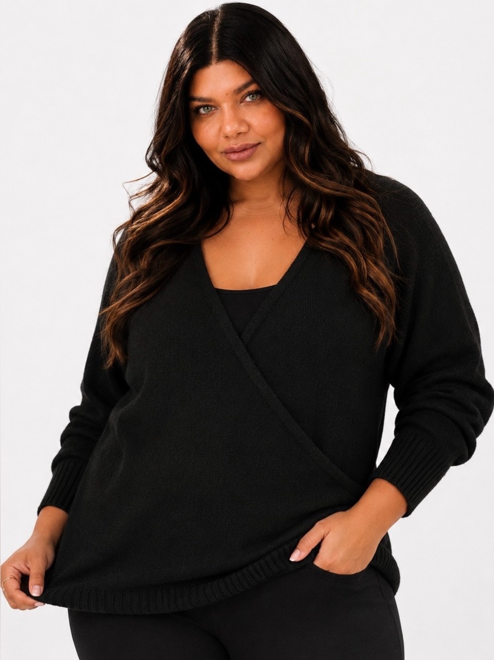 TORRID Black Vegan Cashmere Pullover Surplice Sweater